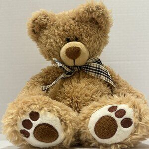 First & Main Bartholomew 1855 Tan 16" Teddy Bear Plush  Plaid Bow Pawprint Feet